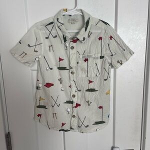 Pink Chicken White Golf Print Button Down Shirt
